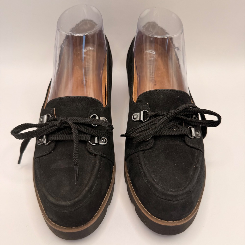 Vionic Teagan Black Suede Lug Sole Platform Loafers Womens Size 7 Moc Toe Lace - Picture 3 of 9